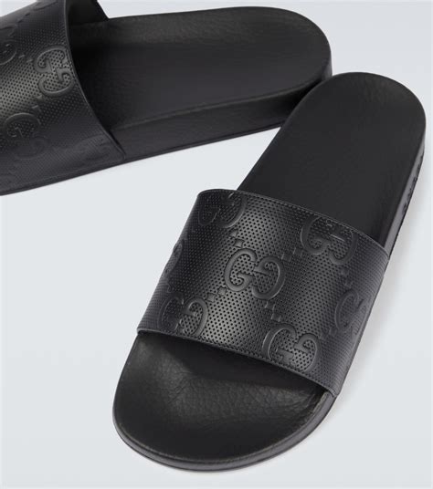 gucci black rubber gg slides|gucci rubber pursuit g slides.